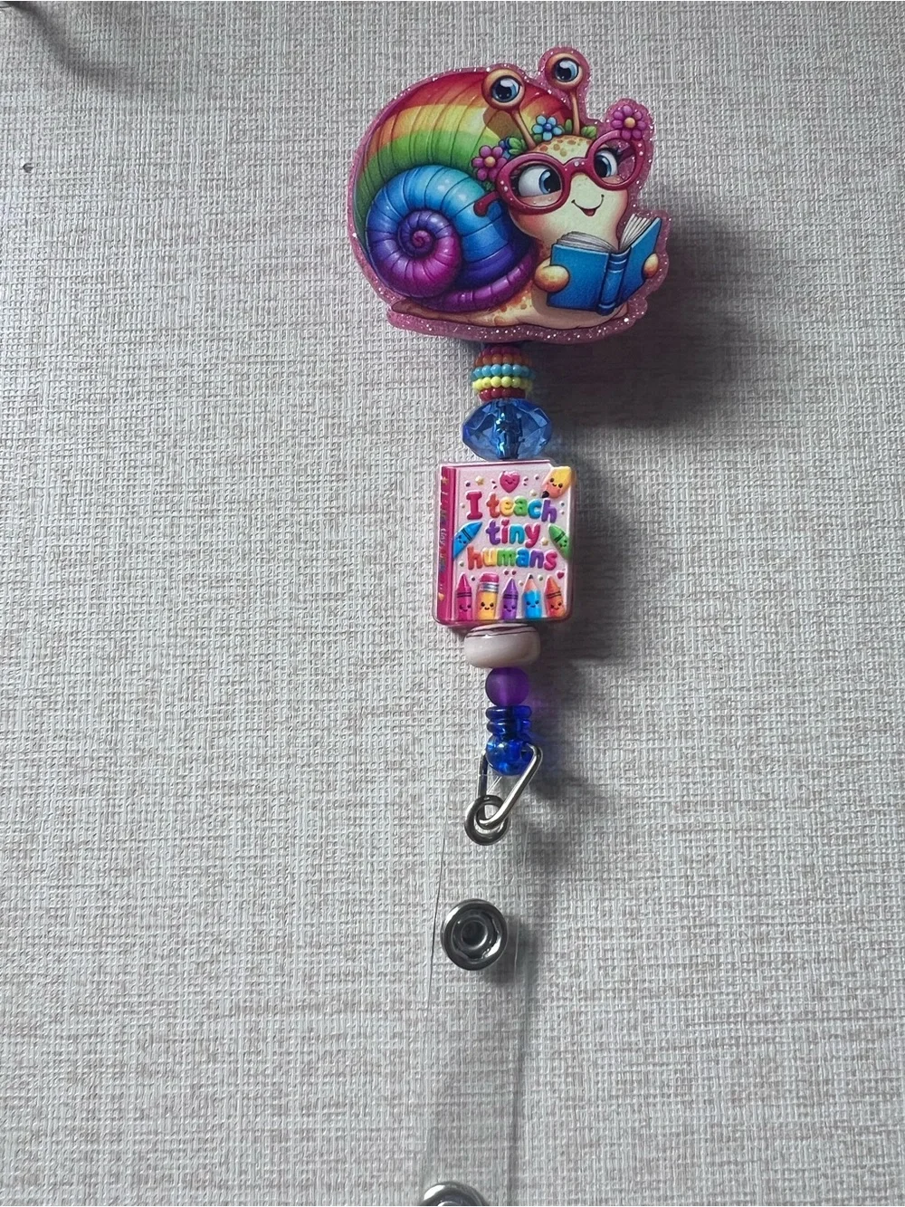 Teachers Rainbow Snail Badge Reel - Pink & Multicolor
